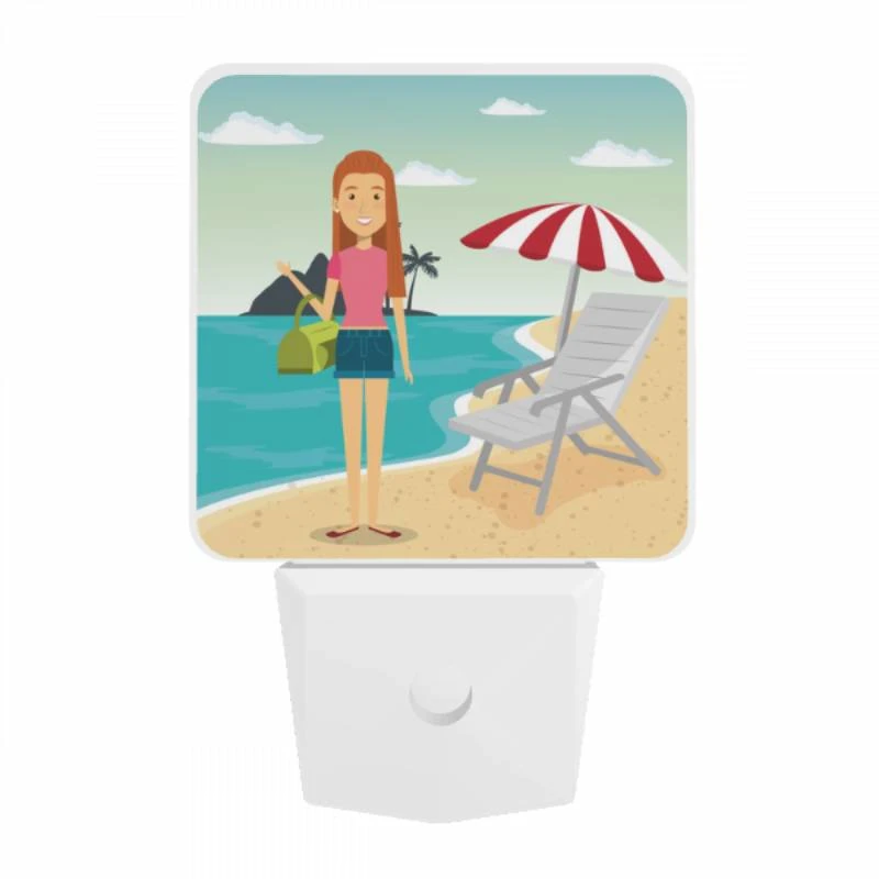 Night Light, A woman in a pink shirt is standing on a beach holding a purse. Night Light, A Woman In A Pink Shirt Is Standing On A Beach Holding A Purse. -Cute Night Light Shop 00db908d9be2d9038988b8bea3c930a51d57650a