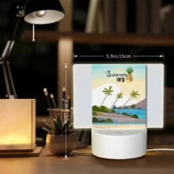 Rectangular Acrylic Night Light, A Colorful Poster Of A Tropical Island With A Pineapple On Top. -Cute Night Light Shop 01a20ff0cb31ae0ae9bc5f7a8f208eea0588ca0e