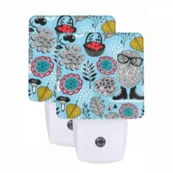 Night Light Set Of 2, A Cartoon Owl Wearing Glasses And Standing On A Snowflake.