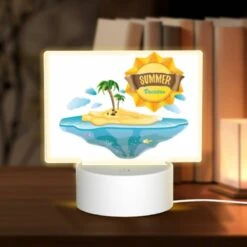Rectangular Acrylic Night Light, A Sunny Island With A Palm Tree And A Yellow Sun.