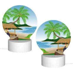 Round Acrylic Night Light, A Man Is Sitting Under A Palm Tree On A Beach. -Cute Night Light Shop 02685e675fa84e84e281a0945a4ee3e4dfa8def4