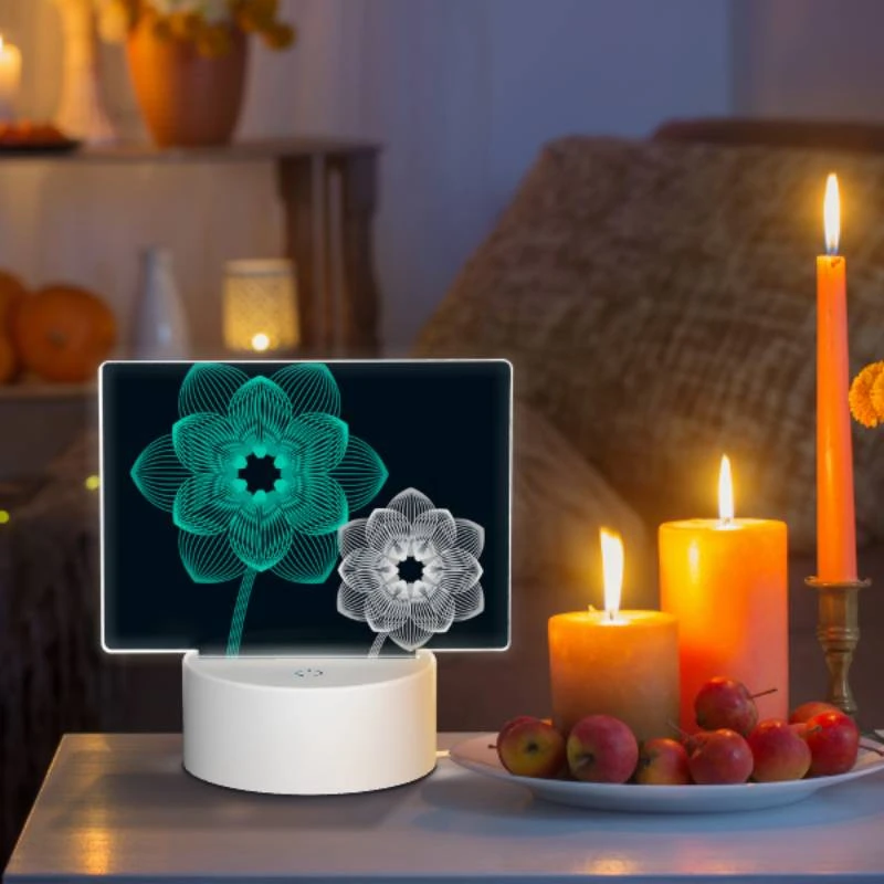 Rectangular Acrylic Night Light, Two blue flowers with green centers. Rectangular Acrylic Night Light, Two Blue Flowers With Green Centers. -Cute Night Light Shop 028833b215e428eab302f5c494f60c47494c3ba3