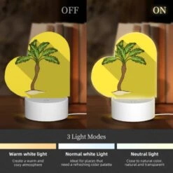 Love Acrylic Night Light, A Palm Tree Is On A Yellow Background. -Cute Night Light Shop 02973b6638f698e1e1958a9be81844659fbc2ece