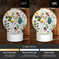 Round Acrylic Night Light, A Collection Of Different Flowers And Leaves. -Cute Night Light Shop 02fb9d20dd6117552079d26be333855063423fb4