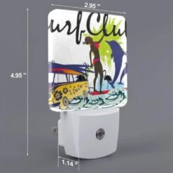 Night Light, A Woman Is Surfing On A Surfboard In Front Of A Yellow And Blue Van. -Cute Night Light Shop 034306fd6ff6e1eb4175a8571716094231abf90c