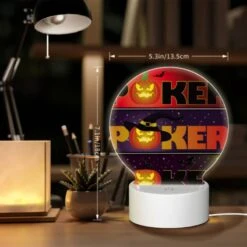 Round Acrylic Night Light, A Poster With A Pumpkin On It That Says "Poker.". 7 Round Acrylic Night Light, A Poster With A Pumpkin On It That Says "Poker.". -Cute Night Light Shop 034b60737b8592c2b8c8f10f0ca7da12d30dc836