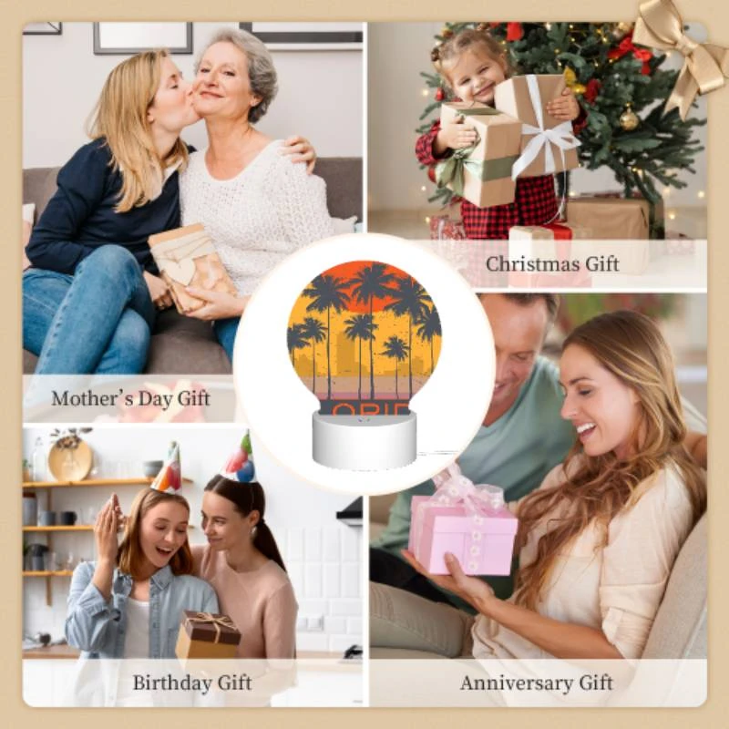 Round Acrylic Night Light, A sunset over a city with the word Florida written in the foreground. Round Acrylic Night Light, A Sunset Over A City With The Word Florida Written In The Foreground. -Cute Night Light Shop 0360c493c213d2bdcfe8bb71a111ef50a5839690