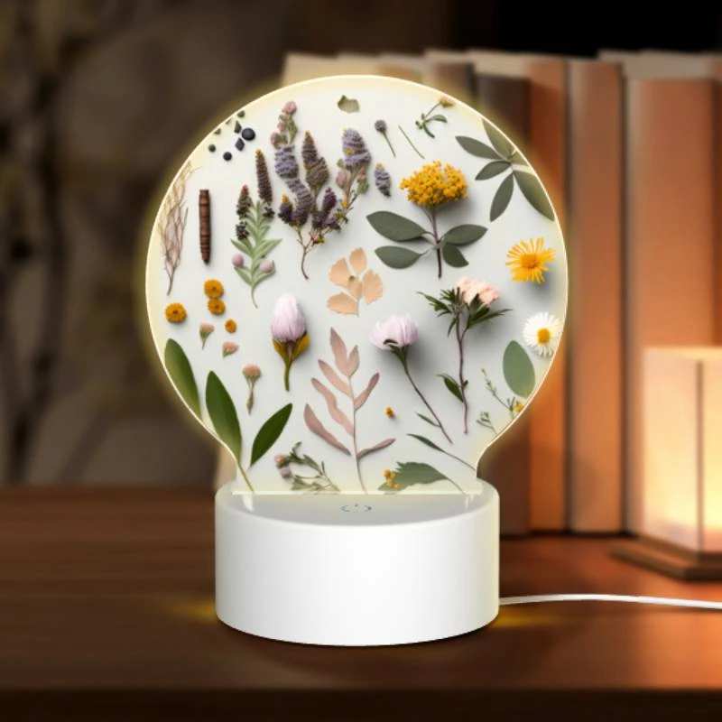 Round Acrylic Night Light, A collection of flowers and plants are displayed on a table. Round Acrylic Night Light, A Collection Of Flowers And Plants Are Displayed On A Table. -Cute Night Light Shop 03aef109dd363e9b4f4da18fa9a6075e5be675af