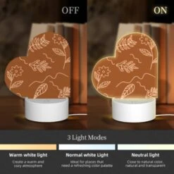Love Acrylic Night Light, A Drawing Of Leaves And Flowers On A Brown Background. -Cute Night Light Shop 04694e5d08f4c7a2dbe42d9690c171b9efabc6c5