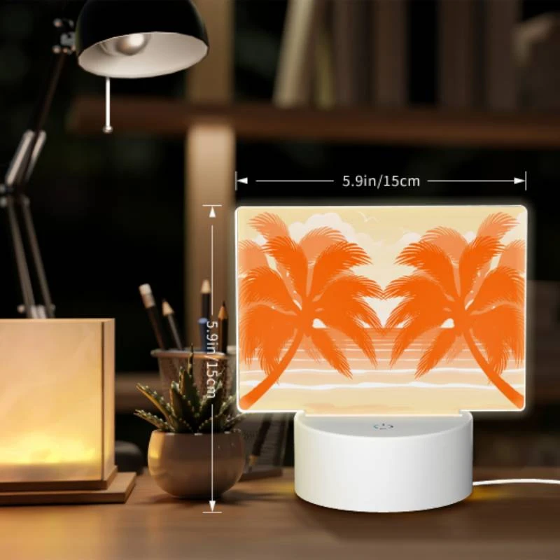 Rectangular Acrylic Night Light, A colorful beach scene with palm trees and a sunset. Rectangular Acrylic Night Light, A Colorful Beach Scene With Palm Trees And A Sunset. -Cute Night Light Shop 04bde612881a208a1957b6e137b6a6dc7c91efea