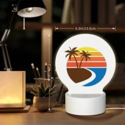 Round Acrylic Night Light, A Sunset With A Beach And Palm Trees. -Cute Night Light Shop 04f1af40012526d29a8c5c63b942c67af1a0b3e3