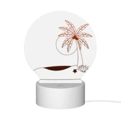 Round Acrylic Night Light, A Brown And White Palm Tree On A White Sandy Beach. -Cute Night Light Shop 04f33703121cb5b780d074399916df3e157b58fd
