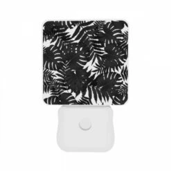 Night Light Set Of 2, A Pattern Of Leaves On A Black And White Background. -Cute Night Light Shop 053e0ae28b108d29294634ec509d3e107fbffe74