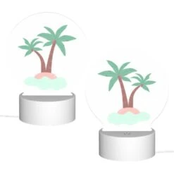 Round Acrylic Night Light, A Cartoon Image Of A Palm Tree On A Small Island. -Cute Night Light Shop 05d033a02e28d3430a65755edf7aed06d64f0ec8