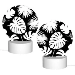 Round Acrylic Night Light, A Pattern Of Palm Leaves On A Black Background. -Cute Night Light Shop 05e0e29dbb867e7d91e73adaf59e9d5221043e6a
