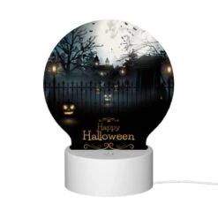 Round Acrylic Night Light, A Fence With A Happy Halloween Sign. -Cute Night Light Shop 0618cc0423104bac1b5349f2154808312dc82d21