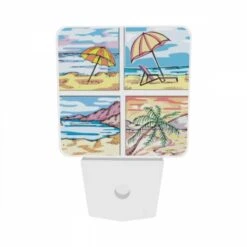 Night Light Set Of 2, A Series Of Four Pictures Of A Beach With Umbrellas And Chairs. -Cute Night Light Shop 06758fc8c28c62fd539a36c4830e4a0218482b5e
