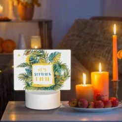 Rectangular Acrylic Night Light, A Colorful Drawing Of A Palm Tree With The Words "It's Summer Time" Written Underneath It. -Cute Night Light Shop 068249aaca3ba60634627fa862472b16667024f1