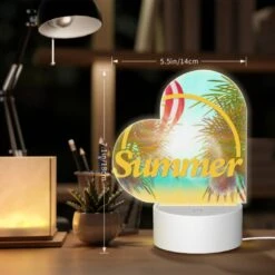 Love Acrylic Night Light, A Colorful Hot Air Balloon Is Flying Over A Beach With A Yellow Sign That Says "Summer." -Cute Night Light Shop 071f36935f854db7441b6f5107472a194d06c12c