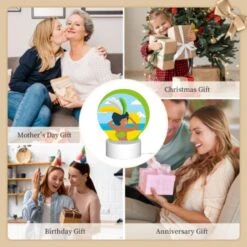 Round Acrylic Night Light, A Woman Wearing A Grass Skirt And A Sun Hat Is Standing On A Beach. -Cute Night Light Shop 09708b1b723ac182bb094b2da1f104537e36a17c