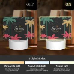 Rectangular Acrylic Night Light, A Black And White Image Of Palm Trees With The Words "Long Beach" Written In Gold. -Cute Night Light Shop 0a73626b15f272efe8f46401d47d849d7af5e7a1