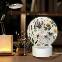 Round Acrylic Night Light, A Collection Of Flowers And Plants Are Displayed On A Table. 7 Round Acrylic Night Light, A Collection Of Flowers And Plants Are Displayed On A Table. -Cute Night Light Shop 0a84e549e8a040f34b1fb81663a1337d5b6bad84
