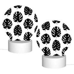 Round Acrylic Night Light, A Pattern Of Leaves On A Black And White Background. -Cute Night Light Shop 0b46c136b13021e3384e6af5b6e7ce8d0b78ada7