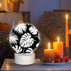 Round Acrylic Night Light, A Pattern Of Palm Leaves On A Black Background. -Cute Night Light Shop 0bc742ea29e32c0d5b7ad8b44fa58d1b7a9ab181
