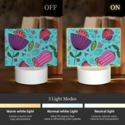 Rectangular Acrylic Night Light, A Colorful Design Of Flowers And Leaves On A Blue Background. 4 Rectangular Acrylic Night Light, A Colorful Design Of Flowers And Leaves On A Blue Background. -Cute Night Light Shop 0bcaf6292ceccd775e0ade342f63dd9306193827