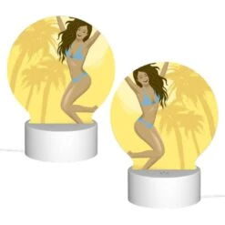 Round Acrylic Night Light, A Woman Wearing A Blue Bikini Is Jumping In The Air. -Cute Night Light Shop 0c98b3ff17998a9a8bddcce1b68354c0a9e6f3e0