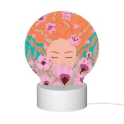 Round Acrylic Night Light, A Woman With Red Hair Is Surrounded By Flowers. -Cute Night Light Shop 0cc4a2862884d3444a3b8c406a997fddd3d34b0e