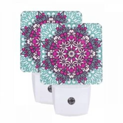 Night Light Set Of 2, A Colorful Flower Design With Pink And Purple Hues.