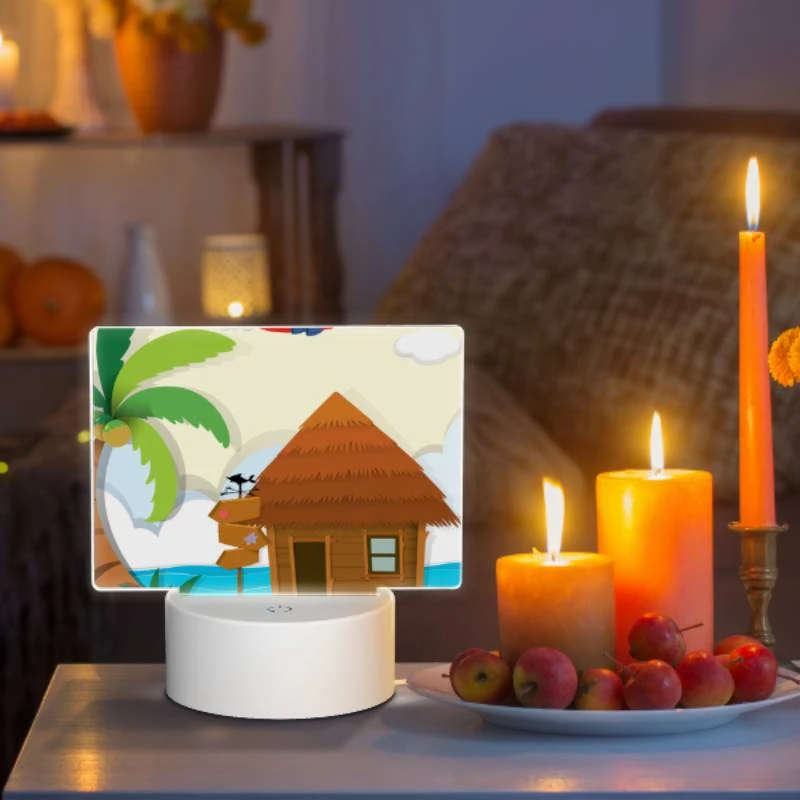 Rectangular Acrylic Night Light, A cartoon house with a palm tree and a plane flying over it. Rectangular Acrylic Night Light, A Cartoon House With A Palm Tree And A Plane Flying Over It. -Cute Night Light Shop 0d80311e3310efafda26398a7df0a21c7261f083
