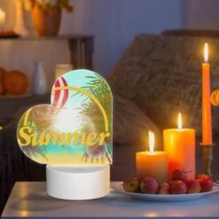 Love Acrylic Night Light, A Colorful Hot Air Balloon Is Flying Over A Beach With A Yellow Sign That Says "Summer." -Cute Night Light Shop 0e1ad3f51c7f62685b780bd81179fe749969637f