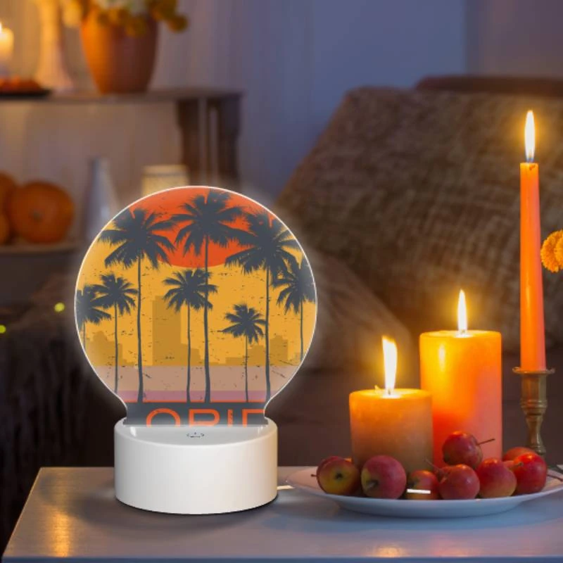 Round Acrylic Night Light, A sunset over a city with the word Florida written in the foreground. Round Acrylic Night Light, A Sunset Over A City With The Word Florida Written In The Foreground. -Cute Night Light Shop 0f144dd38cdd21eb37bbb64fa886acc149758993