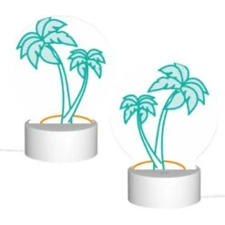 Round Acrylic Night Light, A Green And Blue Palm Tree With A Blue Trunk. -Cute Night Light Shop 0f35d923eab83de8bfd29dc9553d26cc81ed38ad