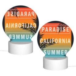 Round Acrylic Night Light, A Colorful Poster Advertising Paradise California Summer. -Cute Night Light Shop 110e60e06f8faabe2ac6098b21b5e1a7a2eb9b8c