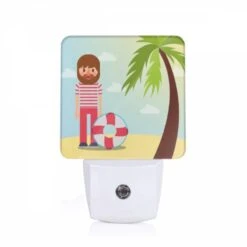 Night Light, A Man With A Beard And Mustache Is Standing On A Beach With A Frisbee.