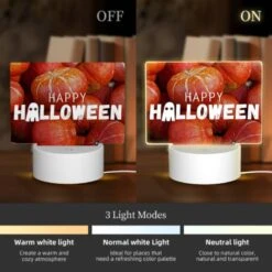 Rectangular Acrylic Night Light, A Pile Of Red And Orange Squash With A Caption That Reads "Happy Halloween." -Cute Night Light Shop 1216bf9e3f6395c9b0e792e24f0c6c4d473941a6