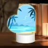 Love Acrylic Night Light, A Blue And Yellow Beach Scene With Palm Trees And A Mountain In The Background. -Cute Night Light Shop 12362b8af1bedfeddb0b591f80d631fdeb25d0b5