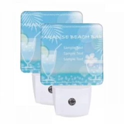 Night Light Set Of 2, A Tropical Beach Bar With Two Drinks And A Flower.