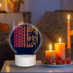 Round Acrylic Night Light, A Colorful Poster Of A Beach With The Words "Venice Beach" Written On It. 8 Round Acrylic Night Light, A Colorful Poster Of A Beach With The Words "Venice Beach" Written On It. -Cute Night Light Shop 1370644da2dcd87d0d10c2caf92e8661938f4939