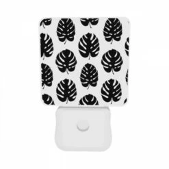 Night Light Set Of 2, A Pattern Of Leaves On A Black And White Background. -Cute Night Light Shop 14507205b1256381e5e141836e3570c899f59e55