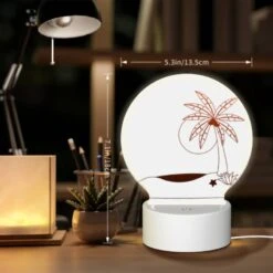 Round Acrylic Night Light, A Brown And White Palm Tree On A White Sandy Beach. -Cute Night Light Shop 151d4499a3ef434fd39e77fe4cd11edb439d9b06