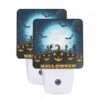Night Light Set Of 2, A Group Of Pumpkins With Faces On Them Are Shown In Front Of A Full Moon. 2 Night Light Set Of 2, A Group Of Pumpkins With Faces On Them Are Shown In Front Of A Full Moon. -Cute Night Light Shop 17402fc43c45d6e1ebe34a69e5739b0c65cf3b84