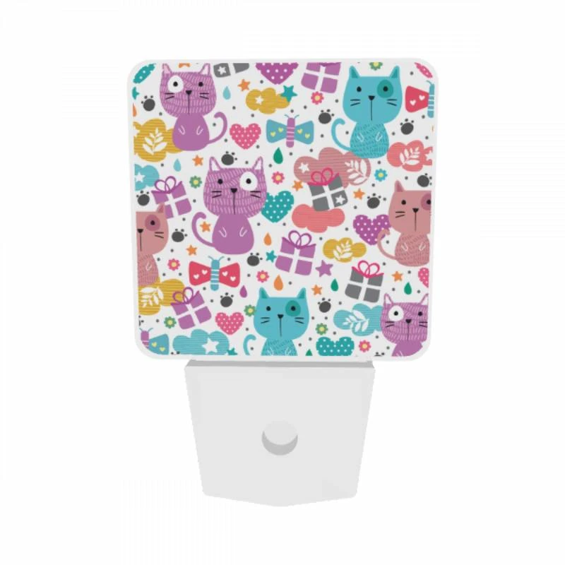 Night Light Set of 2, A colorful pattern of cats with hearts and presents. Night Light Set Of 2, A Colorful Pattern Of Cats With Hearts And Presents. -Cute Night Light Shop 17bbfccb23d29c0bc8fd0638898d5f928385c991