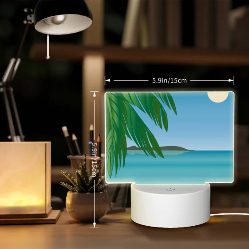Rectangular Acrylic Night Light, A beautiful beach scene with a palm tree and a moon in the sky. Rectangular Acrylic Night Light, A Beautiful Beach Scene With A Palm Tree And A Moon In The Sky. -Cute Night Light Shop 17f3c86018a8431998e2caf4cbd08052482e76f5