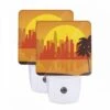 Night Light Set Of 2, A Cityscape With A Sunset In The Background. -Cute Night Light Shop 18ae26433a9549bd5b21d66d637194ee32b9c8e2
