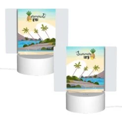 Rectangular Acrylic Night Light, A Colorful Poster Of A Tropical Island With A Pineapple On Top. -Cute Night Light Shop 19372e474af2b366ff8fedca8cf381b3947d9363