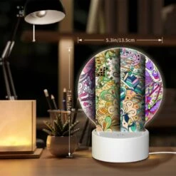 Round Acrylic Night Light, Three Colorful And Intricate Designs Are Displayed On A Row Of Paper. -Cute Night Light Shop 1a6abbd04293eba42b0565ad8e423c6714d99a42